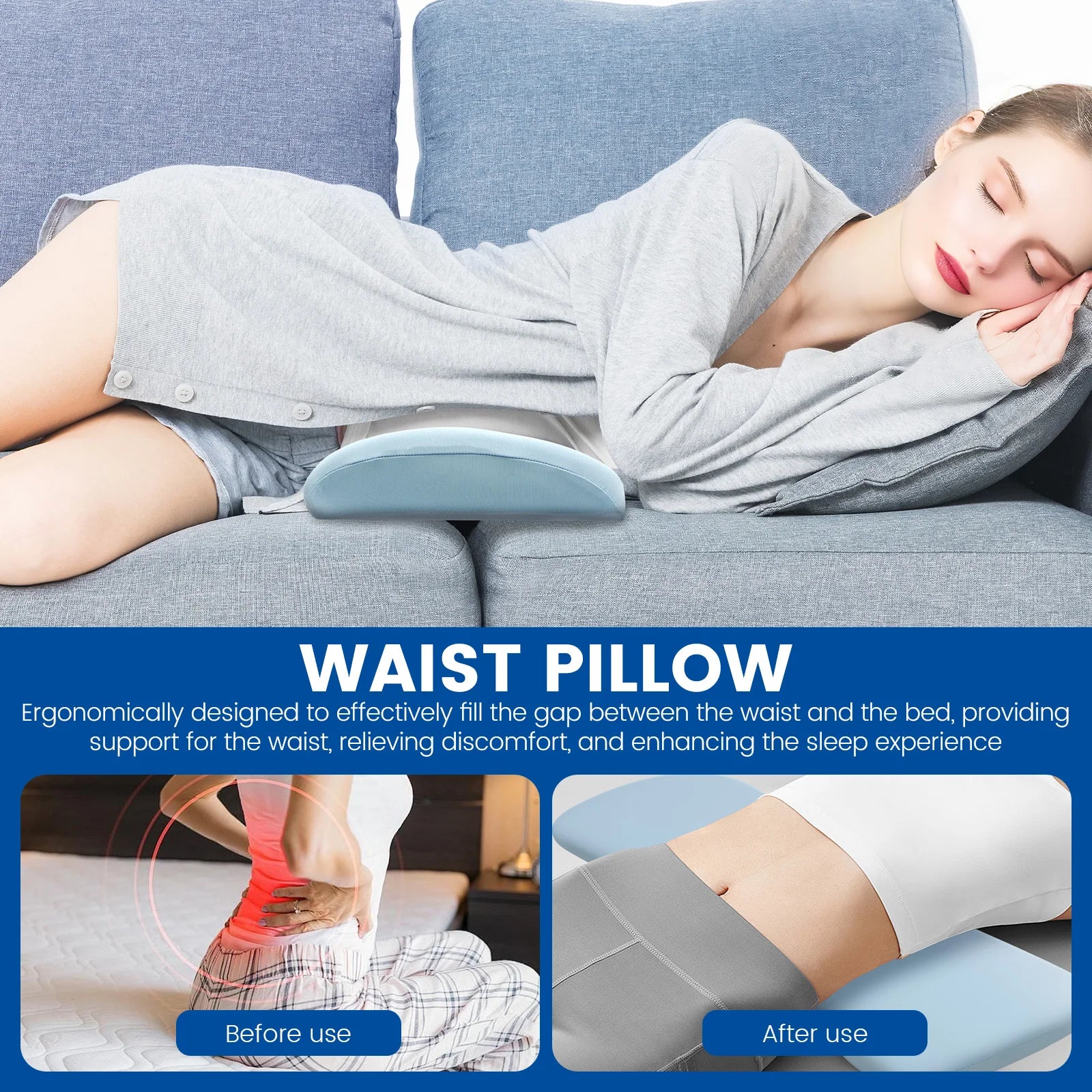 Lumbar Support Pillow for Bed Memory Foam Lumbar Pillow Ergonomic Waist Support Cushion for Car Sofa Office Chair Waist Pillow.