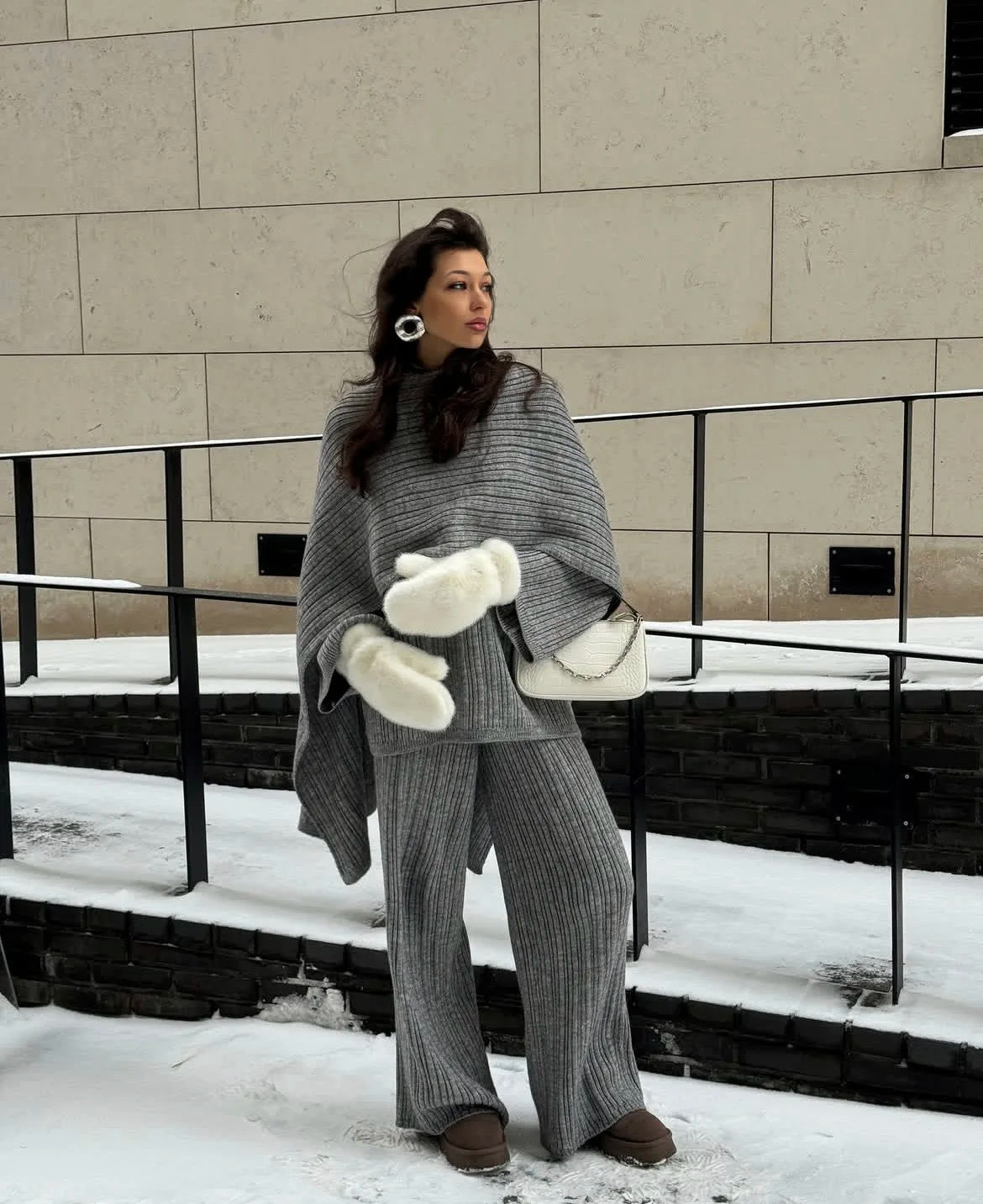 Hirsionsan Soft Elegant Vintage Women Suits 3 Pieces Female Sets O Neck Sweater & Wild Leg Pants with Scarf Knitted TrackSuit.