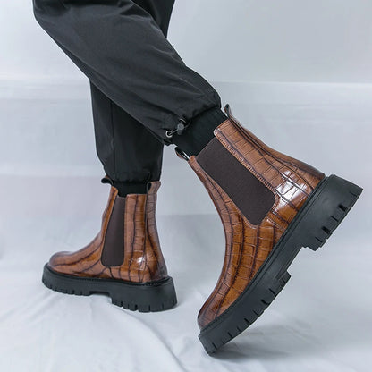 Street Style Pointed Toes Chelsea Boots Stylish Leather Ankle Boots Fashion High Top Shoes Party Business Motorcycle Boots Botas.