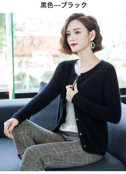 Women Cardigan Large Size Warm Pure Mink Cashmere Sweaters O-neck Loose Coat Female Sweater Ladies' Jacket Solid Knit Cardigans