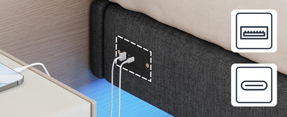 Gästebett 90 x 200 cm mit Ladestation und LED-Beleuchtung, Bettrahmen, einfache Montage zum Schlafen