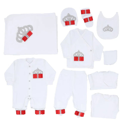 10-teiliges blaues 100 % Baumwollgewebe, gestrickt, Großhandel, individuell gestaltet, Neugeborene, neues Design, Winterkleidung, Kleidung, Luxus-Baby-Strampler-Set
