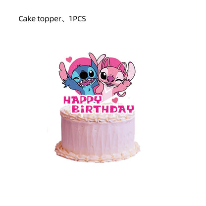 Disney Rosa Stich Geburtstag Party Dekorationen Mädchen Einweg Geschirr Ballon Kuchen Topper Tischdecken Liefert Baby Dusche