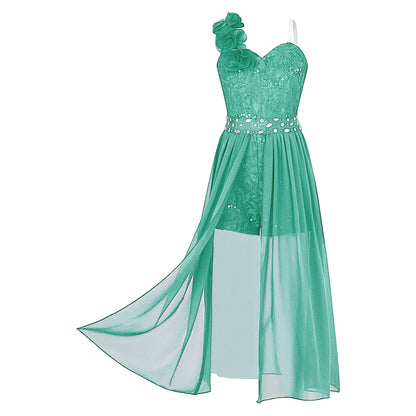 Elegantes Partykleid für Mädchen, Hochzeit, Geburtstag, Abschlussball, Bühne, Festzug, glänzende Pailletten, Perlenapplikation, Spitze, Chiffon, Overall-Kleider