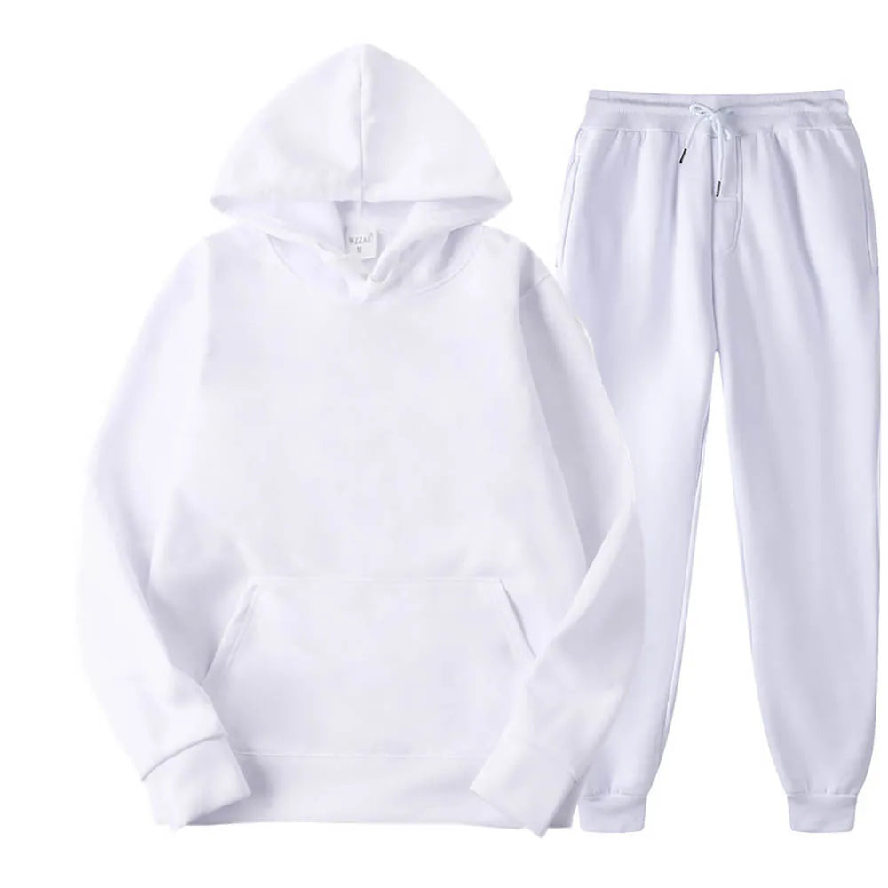 Men Tracksuit 2 Pieces Sets Hooded Sweatshirt +Drawstring Pants Male Hoodies Running Sportswear Men Women Autumn Sportwear.