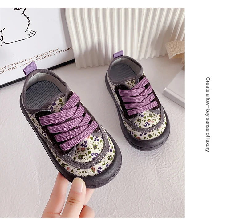 Children Fashion Versatile Soft Canvas Shoes Floral Print Casual Kids Shoes Drop Shipping Lace-up 2023 Spring New for Boys Flats.