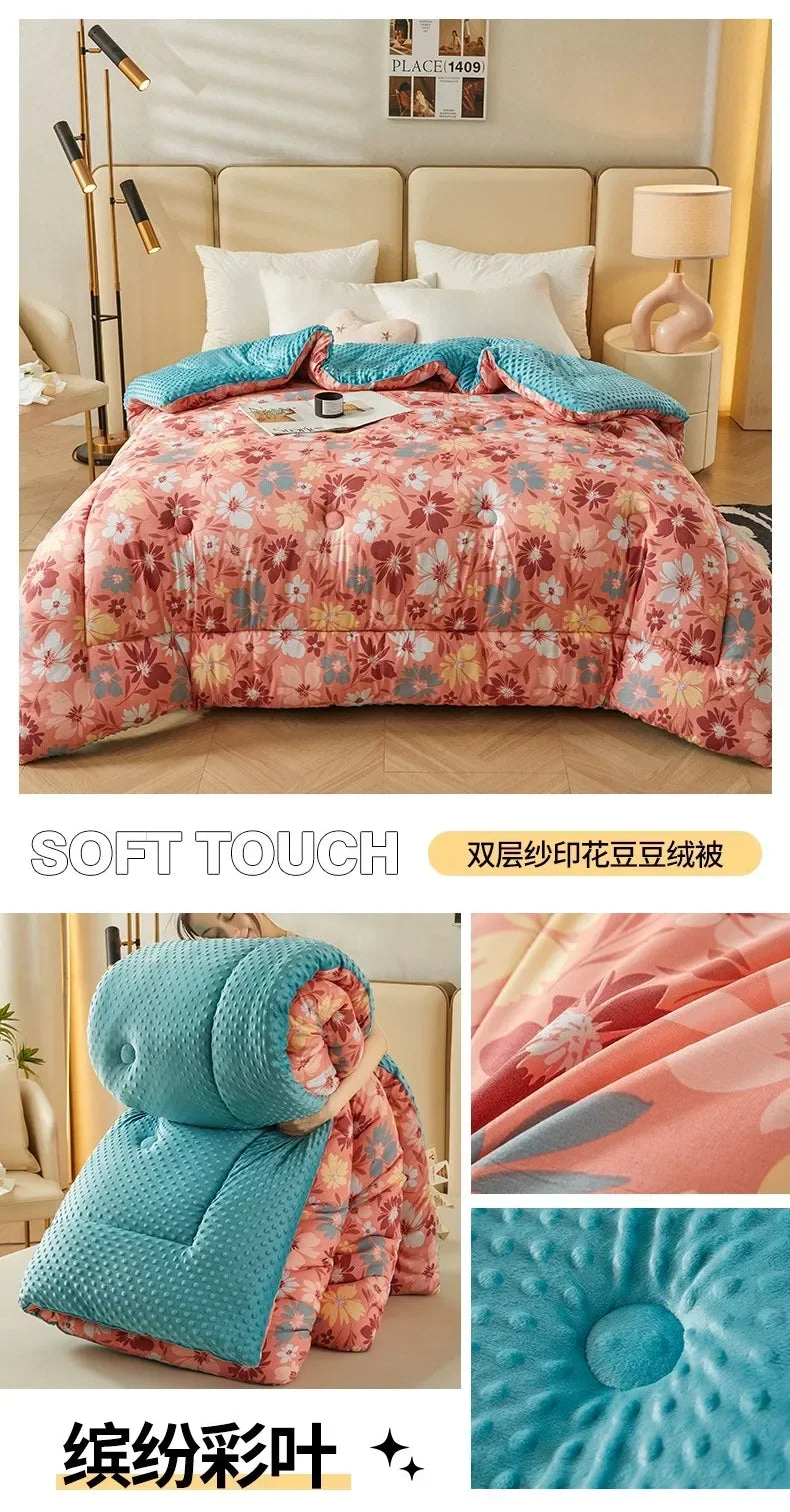 Home Textiles Comforter Stitch Printed Velvet Quilt Comforter Throw Blankets for Beds Winter Thicken Warm Quilt Core Bedding 이불