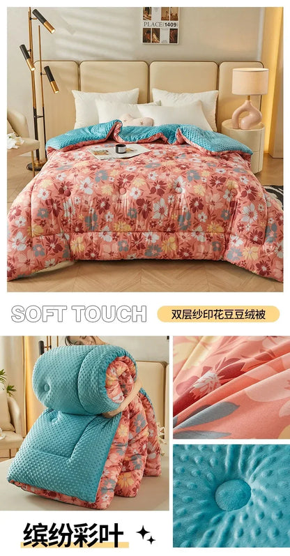 Home Textiles Comforter Stitch Printed Velvet Quilt Comforter Throw Blankets for Beds Winter Thicken Warm Quilt Core Bedding 이불