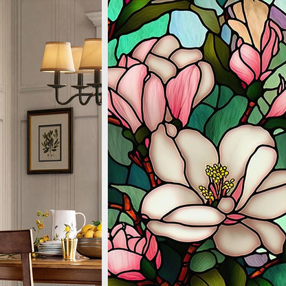 Colorful Retro Flower Bird Window Film PVC Electrostatic Glass Stickers Stained Window Films Static Cling Frosted Glass Film