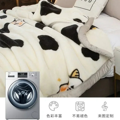 150x200cm  Home Blanket Double Layered Encrypted Plush Fur Coral Fleece Quilt Winter Dormitory Sofa Keep Warm Sheet Bed Cover.