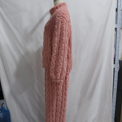 Thick Coral Fleece Pajamas Suit Women Long Sleeve Zip Top Pants Winter Autumn Warm Sleepwear Nightwear with Pocket Pjs.