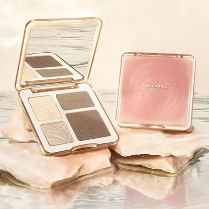 Judydoll Highlighter Contour Bronzer Palette Nude Makeup Natural Facial 3D Nose Shadow Long-Lasting Waterproof Cosmetics Makeup.