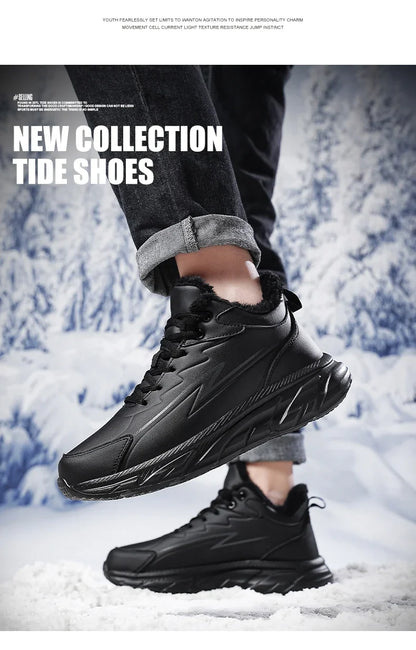 Black Leather Shoes for Men Height Increasing Winter Fashion Sneakers Plus Fur Warm Outdoor Cotton Casual Shoes Men Shoe Size 48
