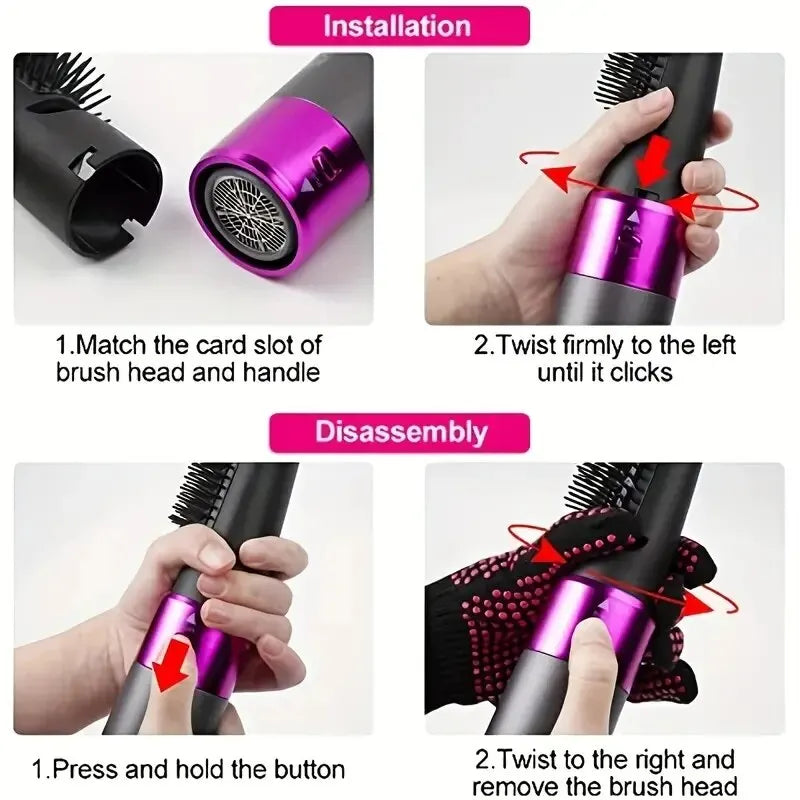 HOMEFISH 5 in 1 Hair Dryer Brush Hot Air Brush & Volumizer Styler Set with Interchangeable Brush Head Negative Ionic Blow Dryer.