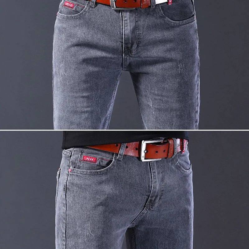 Men New Fashion Comfortable Slim Fit Jeans Male Loose Straight Smart Casual Denim Pants Formal Elasticity Look Taller Trousers.