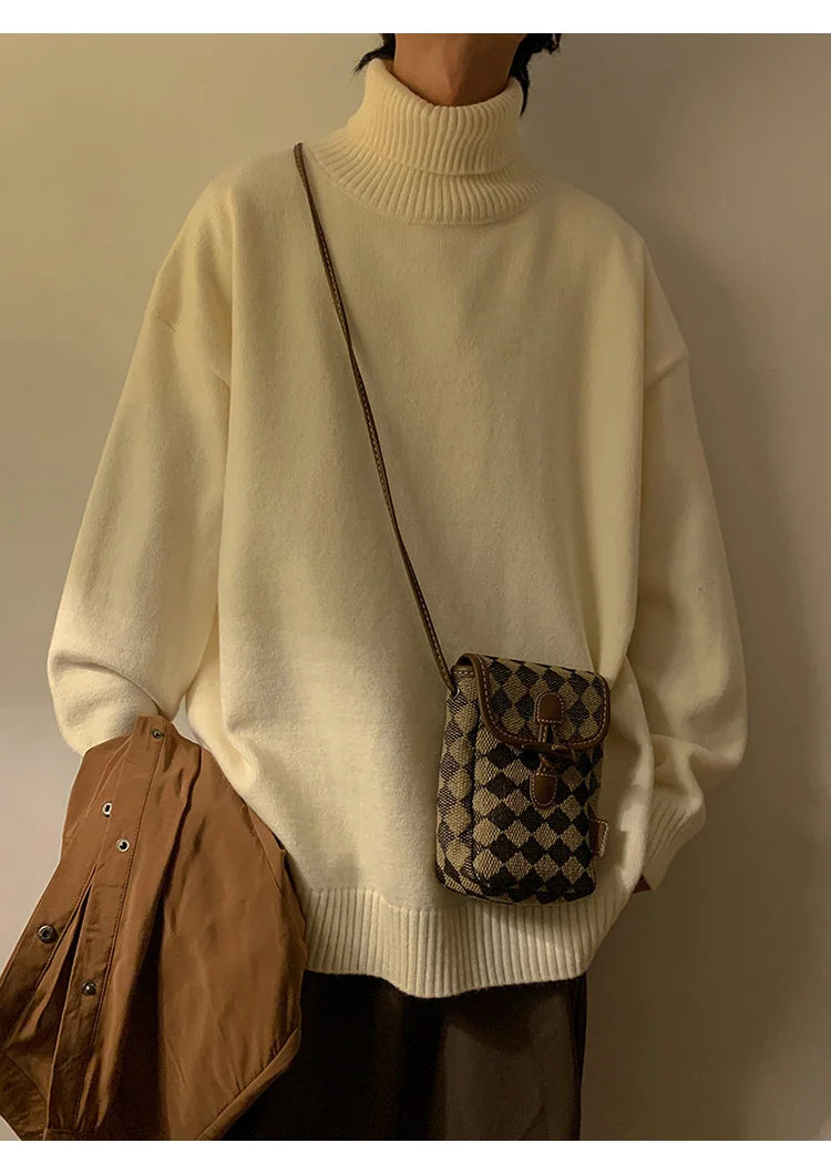 Turtleneck Men's Sweater Autumn 2025 New Knitted High Neck Pullover Streetwear Comfortable Fitness Tops Clothing Knitwear.