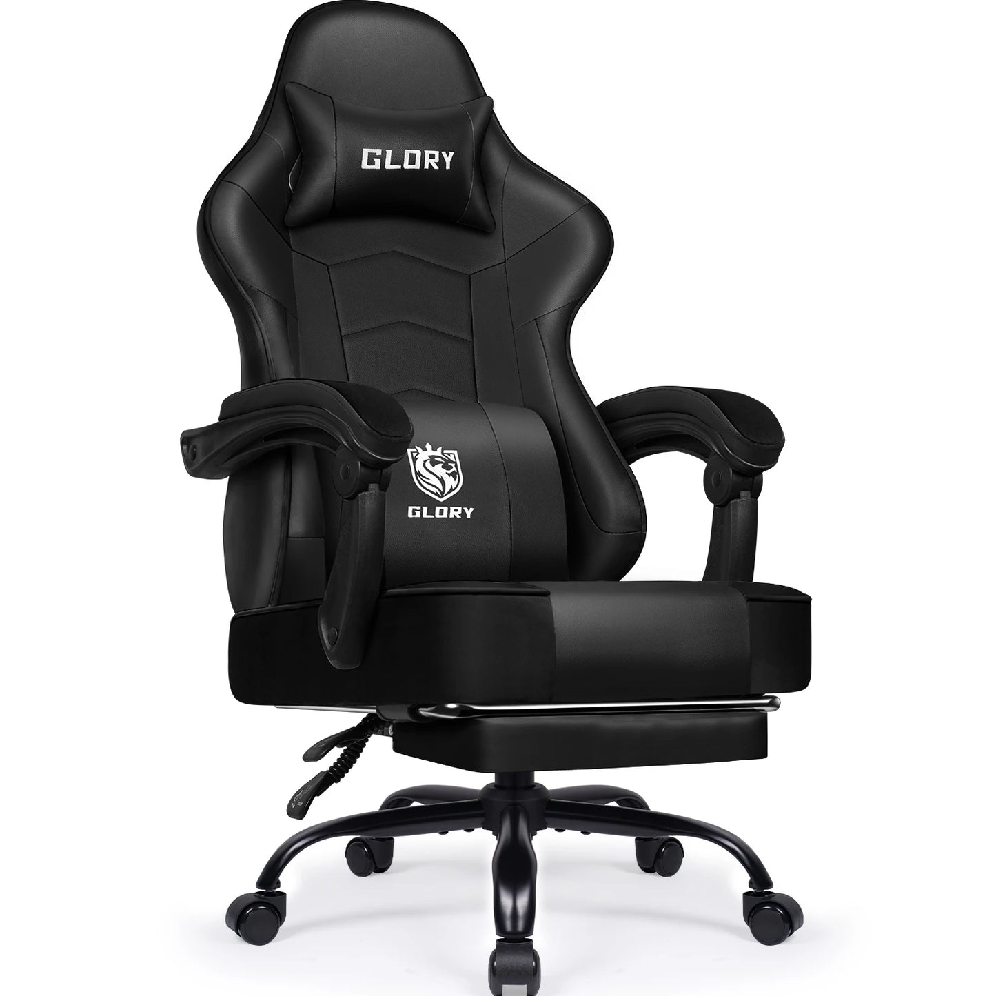 AUTHMIC Ergonomischer Gaming-Stuhl mit Fußstütze und Lordosenstütze, verstellbarer Bürostuhl aus PU-Leder, für Heimbüro und Gamer