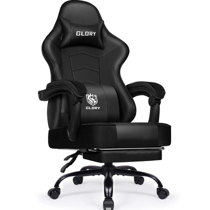 AUTHMIC Ergonomischer Gaming-Stuhl mit Fußstütze und Lordosenstütze, verstellbarer Bürostuhl aus PU-Leder, für Heimbüro und Gamer