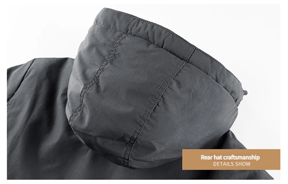 New Autumn/Winter Men's Fleece-Lined Thickened Cotton Coat Casual Vintage Workwear Jacket with Detachable Hood Multiple Pockets