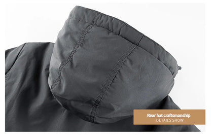 New Autumn/Winter Men's Fleece-Lined Thickened Cotton Coat Casual Vintage Workwear Jacket with Detachable Hood Multiple Pockets