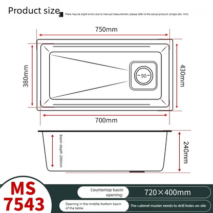 Kitchen Sink 316L Stainless Steels Nano Brushed Surface Large Single Slot Dishwash and Vegetable Washing Basin Undermount Basin