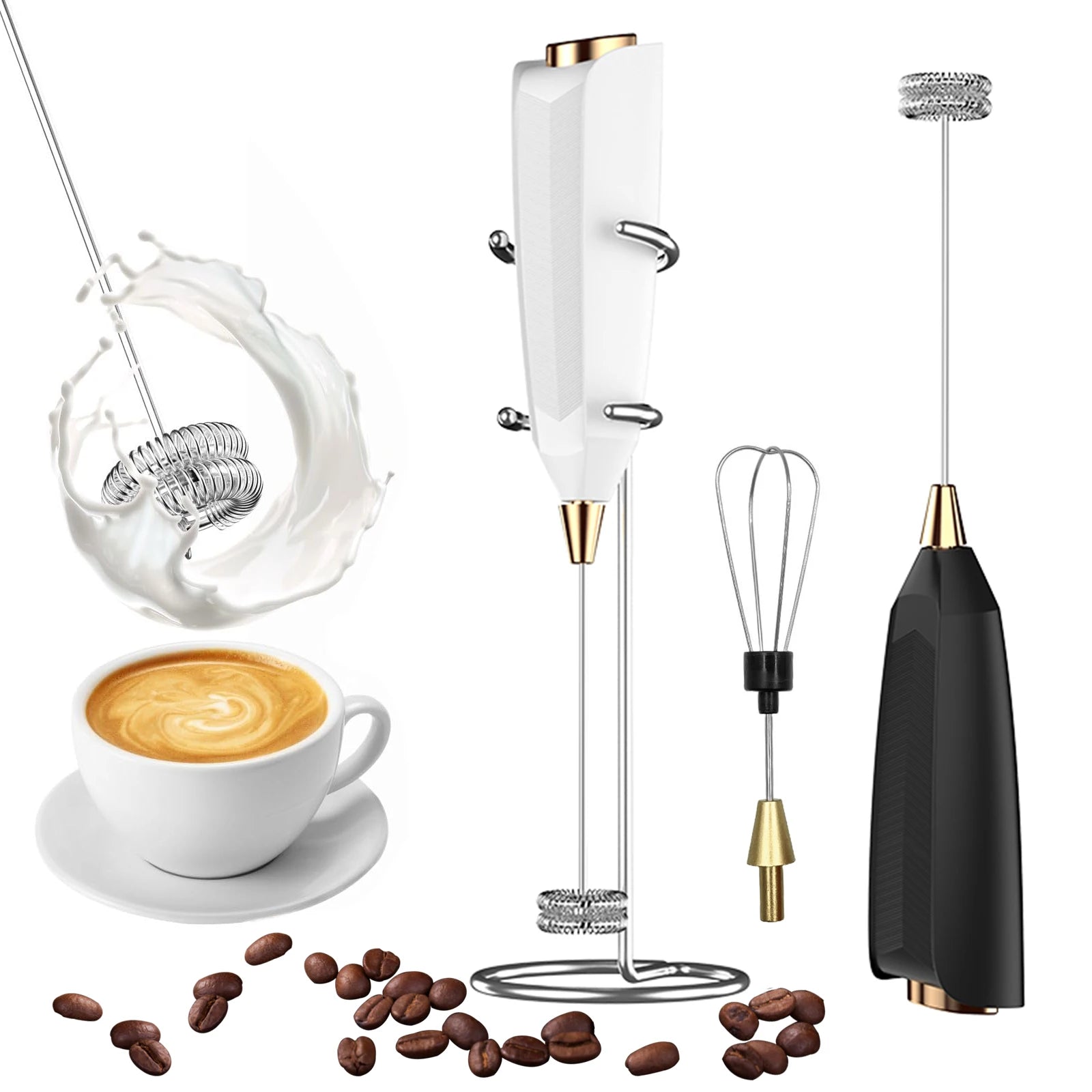 Milk Frother Handheld Battery Powered With Holder Frother Wand Drink Mixer Electric Whisk for Coffee.
