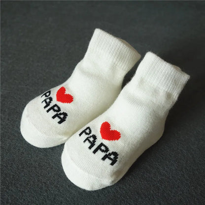 2Pairs Newborn Baby Girls Boys Socks White Cute Love MAMA PAPA  Bebe Cotton Socks Gift Toddler Crew Socks Pack Design.