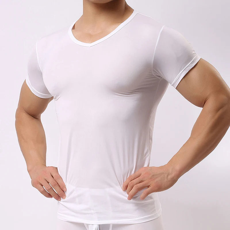 Ice Silk T Shirt for Men Summer Breathable Short Sleeve Tops Men's Quick Dry T-shirt Trainer Slim Tops