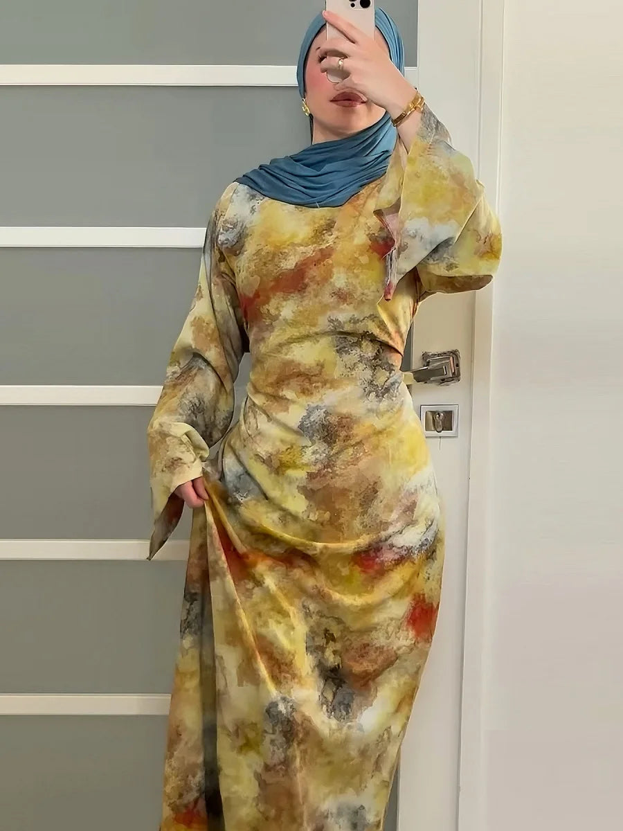 Middle East Women Fashion Dubai Abaya Türkiye Print Long Dress Modest Plain Prayer Ramadan Robe Femme Islam Clothing Kebaya.
