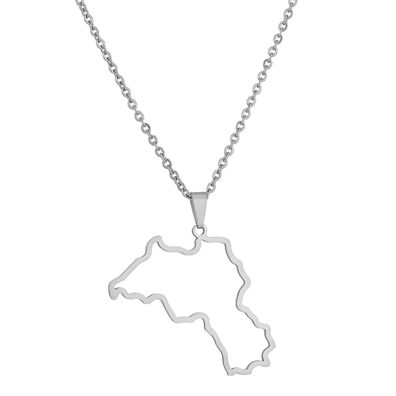 Stainless Steel Kurdistan Map Pendant Necklace for Couple Ethnic Jewelry Valentines Women Men Unisex Charm Gift.