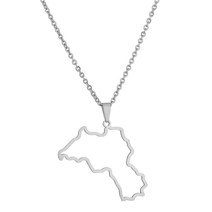 Stainless Steel Kurdistan Map Pendant Necklace for Couple Ethnic Jewelry Valentines Women Men Unisex Charm Gift.