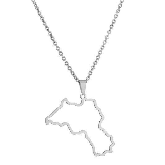 Stainless Steel Kurdistan Map Pendant Necklace for Couple Ethnic Jewelry Valentines Women Men Unisex Charm Gift.