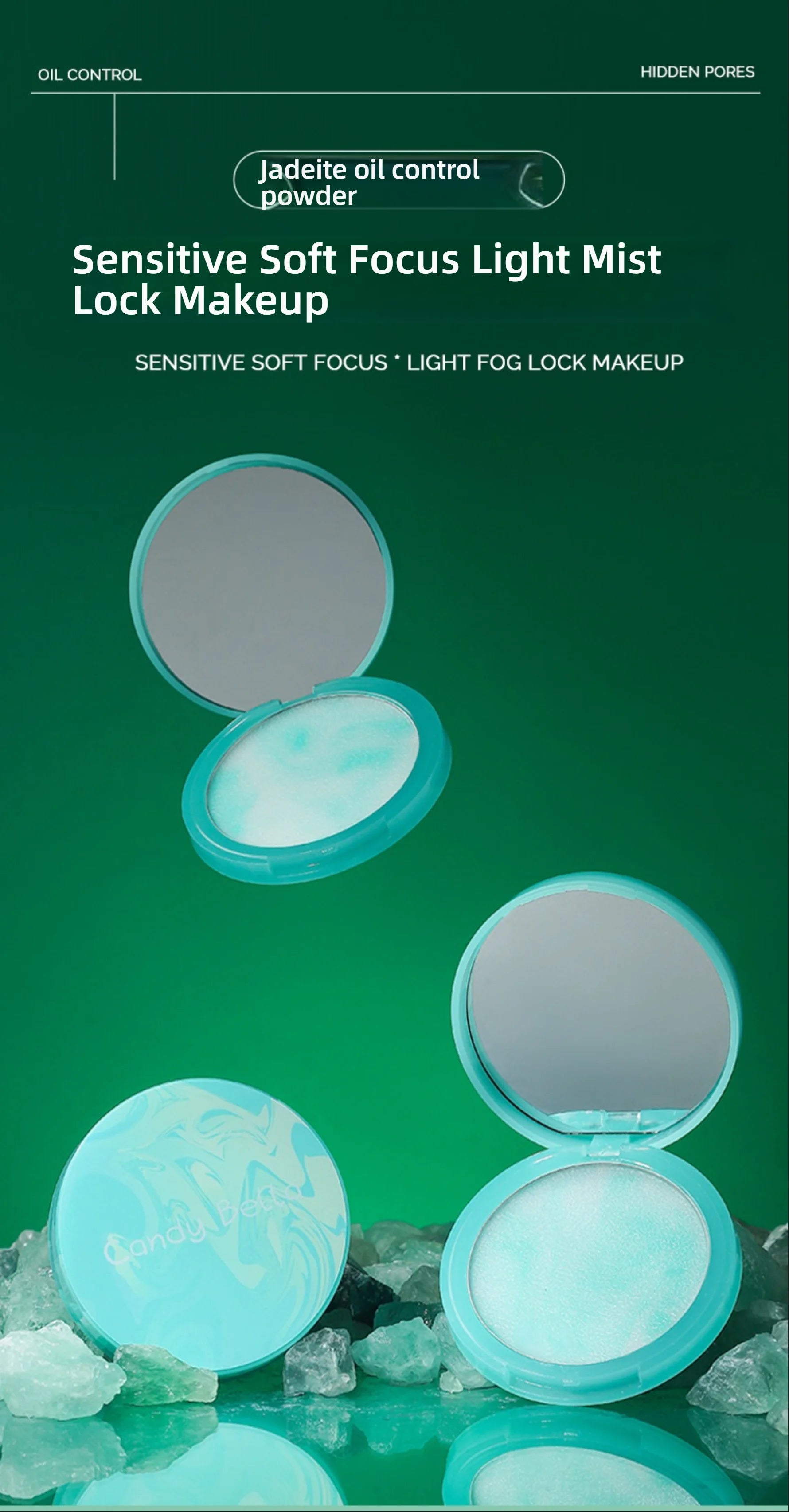 CandyBella Emerald Green Pressed Powder - Oil Control Finisher & Bronzer, Lightweight Invisible, Buildable Natural Contour, New!.