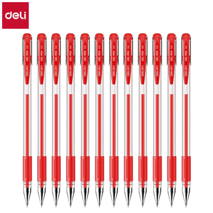 Deli 12er-Pack Gelschreiber-Set, 0,5 mm Kugelschreiber, Schwarz, Blau, Rot, Tintenfarben, Schreibutensilien für Schule, Büro, Schreibwaren