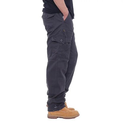 2025 Men's Casual Elastic Waist Plus Size Cargo Pants Multiple Pockets Loose Fit Trousers For Construction Site.