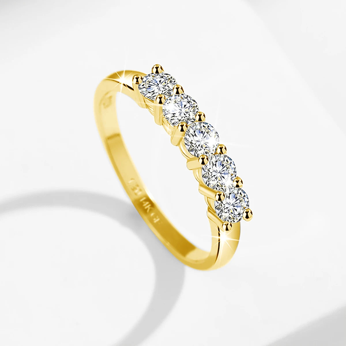 14K Gold Filled Pink Moissanite Rings 5 Stone D VVS1 for Women Man with 1/20th 14 Karat Gold Engagement Wedding Jewelry.