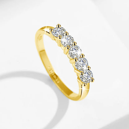 14K Gold Filled Pink Moissanite Rings 5 Stone D VVS1 for Women Man with 1/20th 14 Karat Gold Engagement Wedding Jewelry.