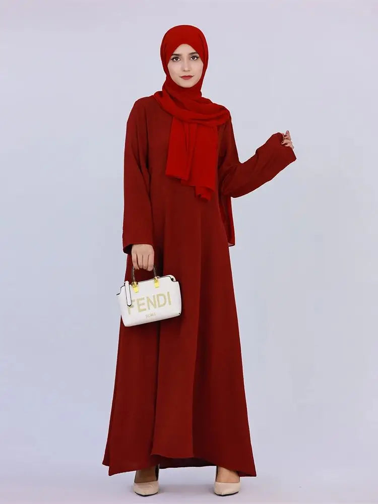 Ramadan Eid Solid Linen Dubai Abaya Turkey Islam Muslim Modest Dress Kaftan Prayer Clothes For Women Kebaya Robe Femme Musulmane