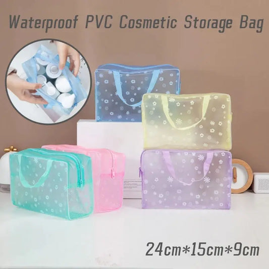 5 Color Waterproof PVC Cosmetic Storage Bag Women Transparent Organizer for Makeup Pouch Compression Travelling Bath Bags.