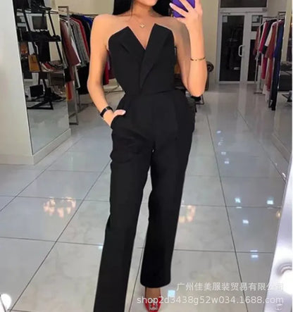 Summer Long Rompers Women Jumpsuit Elegant Strapless Summer Sleeveless Wide Leg Club Party Outfits Work 2024 White Overalls.