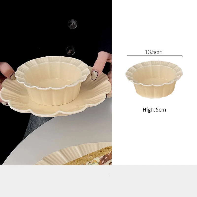 Ahunderjiaz-French Beige Ceramic Tableware Set, Underglaze Dessert Tray, Rice Bowl, Fish Plate, Kitchen Tableware Set, Cream Sty