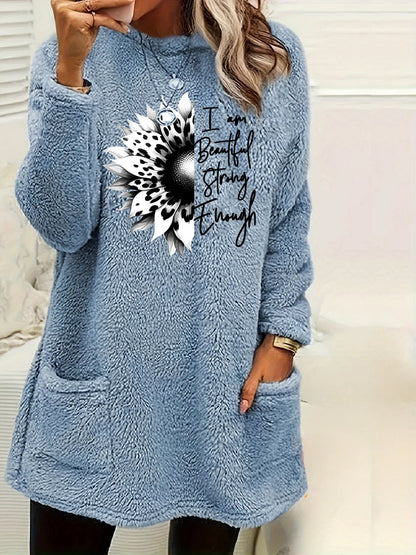Plus Größe Frauen Fleece Sweatshirt Brief Leopard Gedruckt Blume Rundhals Weiche Warme Pullover Casual Winter Langarm Pullover.