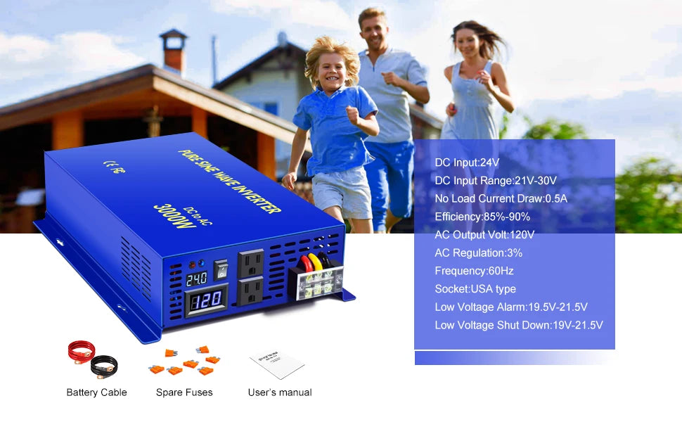 6000W Peak Pure Sine Wave Solar Inverter 24V 220V Car Power Inverter 12V 36V 48V DC to  110V 120V 230V 240V AC Voltage Converter.