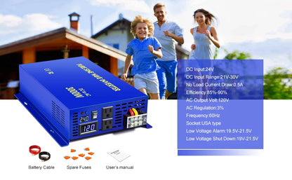 6000W Peak Pure Sine Wave Solar Inverter 24V 220V Car Power Inverter 12V 36V 48V DC to  110V 120V 230V 240V AC Voltage Converter.