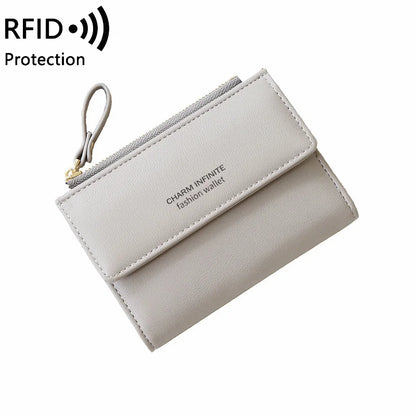 RFID Anti-Theft Short Card Bag for Women, Brush, PU, Solid Color, Zipper Buckle, Multi-functional Fashion, Small Purse