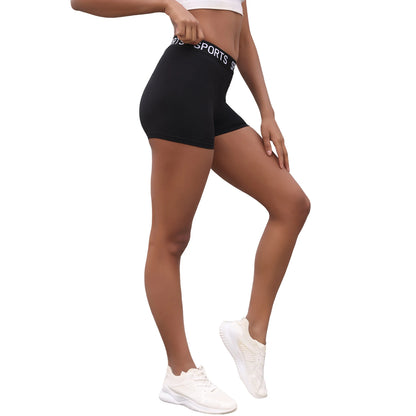 Super Soft Letter Waist Biker Shorts For Women No See Through Workout Running Yoga Athletic Push Up Gym Fitness Shorts.