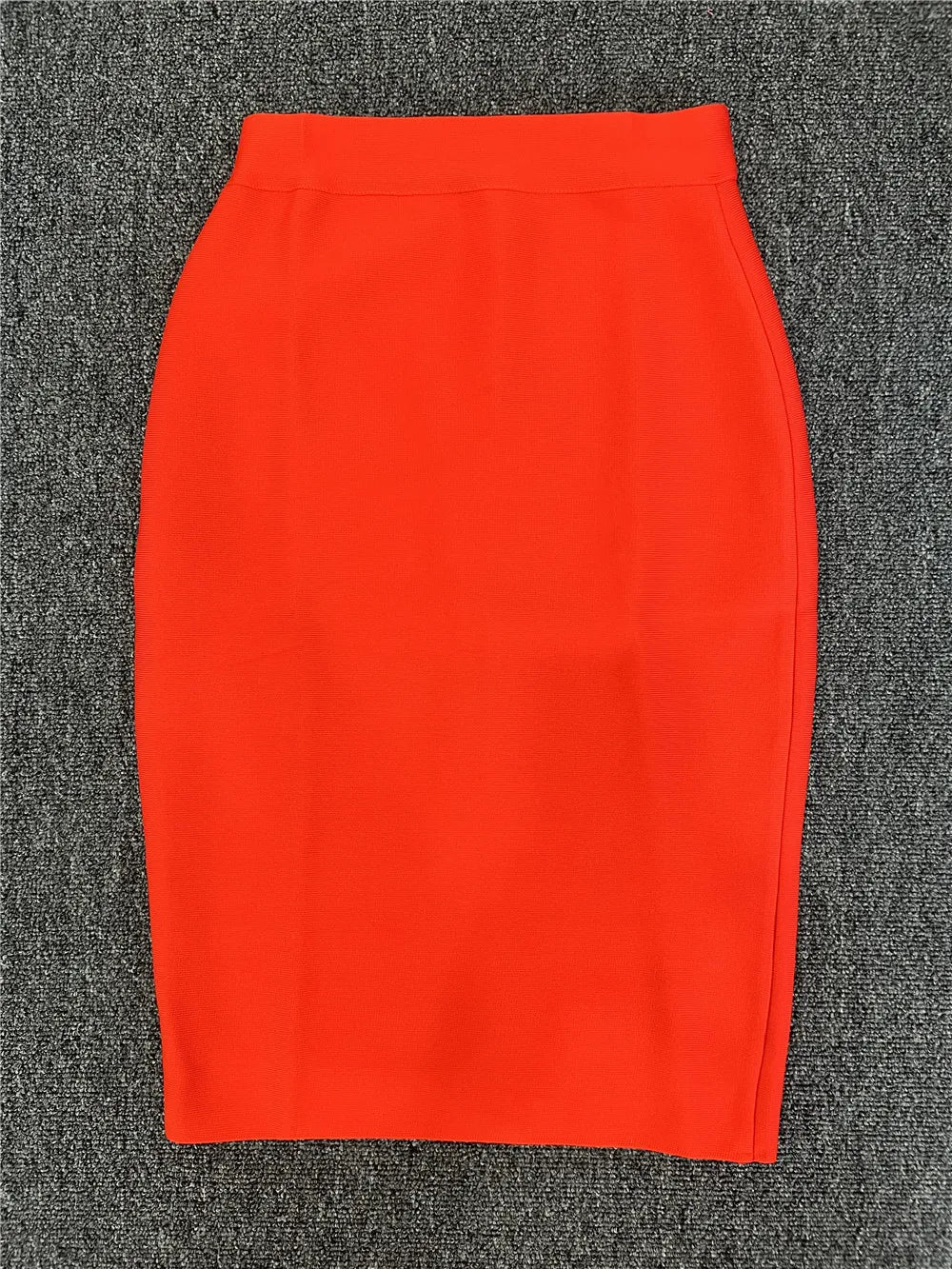 60CM Knee Length Summer Bandage Skirts For Women Candy Color Bodycon Pencil Skirt Ladies Elegant Office Business Formal XL XXL