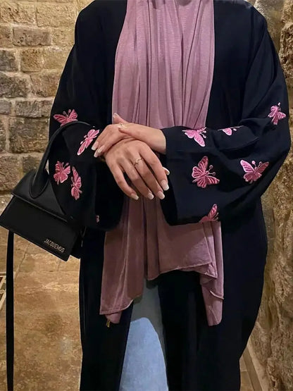 Ramadan Open Linen Butterfly Kimono Abaya Dubai Turkey Islam Muslim Dress Abayas For Women Kebaya Kaftan Robe Musulmane Femme.