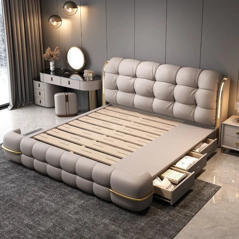 Kopfteil-Aufbewahrungsbetten, gepolstert, minimalistische Doppelbett-Schlafbetten, luxuriös, einzigartig, Muebles Para Dormitorio, Möbelzubehör