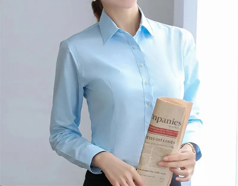 Elegant Women Shirts Woman White Shirt Long Sleeve Blouse Office Lady business Pink Shirts Button Solid Women work Blouses Tops.
